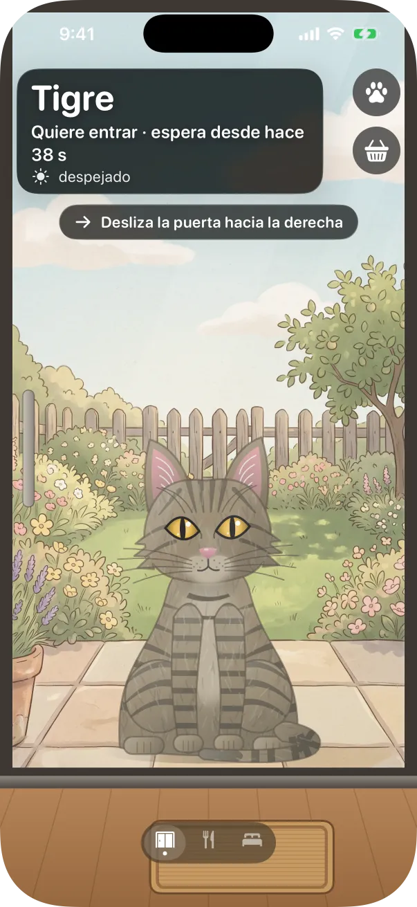 El estilo Ilustración: un gato atigrado dibujado ante la puerta de un jardín de cuento